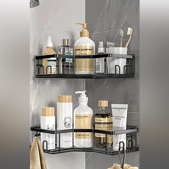 $49 NWT 2pc Corner Shower Caddy/Organizer Shelf, Black stainless steel - Picture 2 of 8